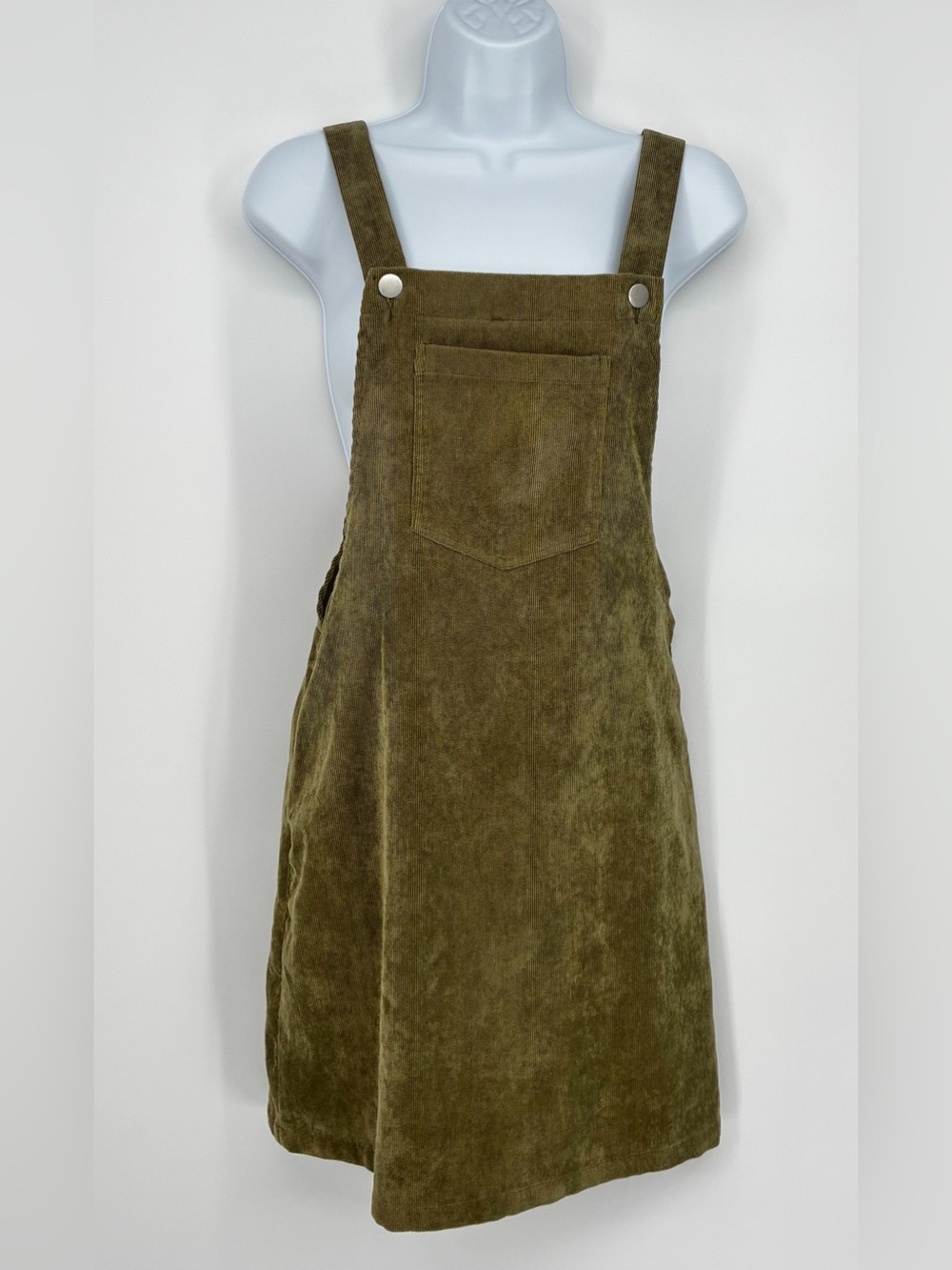 SHEIN Olive Green Corduroy Overall Pinafore Mini Dress XS